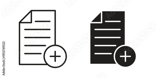 Add document icon Line Design Vector Illustration. Solid Black icons
