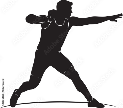 Dynamic male shot putter silhouette in throwing action