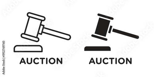 Auction icon Line Design Vector Illustration. Solid Black icons
