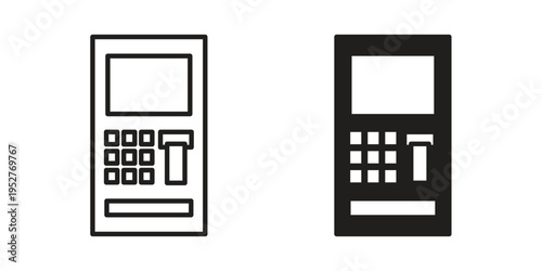Atm icon Line Design Vector Illustration. Solid Black icons