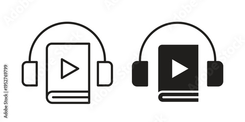 Audio book icon Line Design Vector Illustration. Solid Black icons