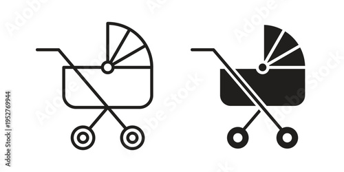 Baby carriage icon Line Design Vector Illustration. Solid Black icons