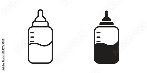 Baby milk bottle icon Line Design Vector Illustration. Solid Black icons