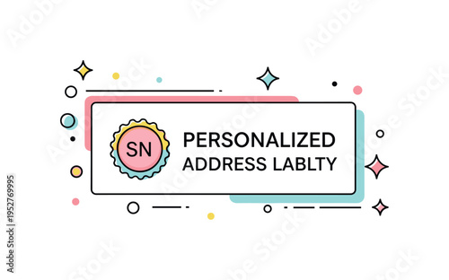 Personalized address label with initials in a small decorative circle and clean typography, emphasizing elegance, readability, and design refinement.