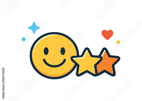 Customer feedback ratings shown through a smiley face paired with star symbols, reflecting positive experiences, approval, and emotional response. Minimalist
