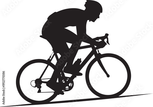 Dynamic silhouette of a male road cyclist in an athletic racing position, representing speed, fitness, and competitive sport.