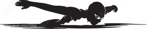 Dynamic black silhouette of a swimmer with goggles performing a stroke