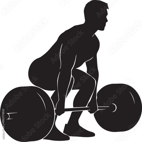 Strong male silhouette performing a deadlift with a heavy barbell, symbolizing power, fitness, and intense strength training workout.