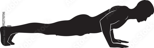 Silhouette of a person performing a push-up exercise, illustrating fitness, strength training, and bodyweight workout.