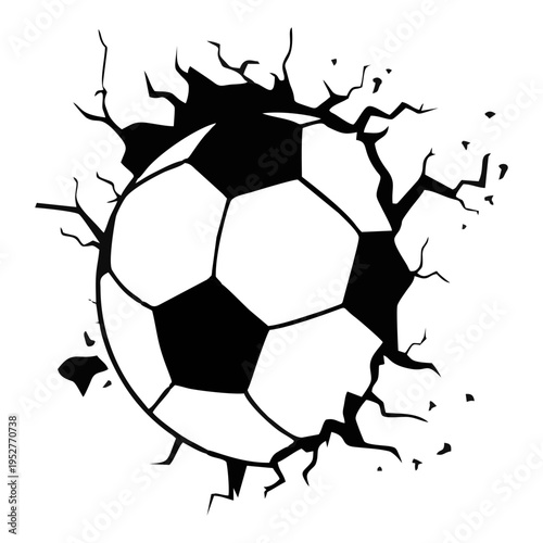 3D Soccer Ball Wall Crack Decal.