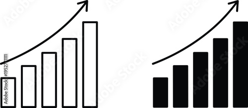 Minimalist business growth bar chart illustration with upward arrow, showing financial success, economic progress, data analytics, investment trends, and corporate performance in modern vector style.