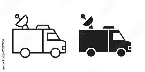 Broadcast van icon Line Design Vector Illustration. Solid Black icons