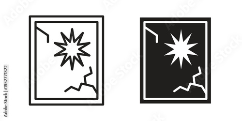 Broken window icon Line Design Vector Illustration. Solid Black icons