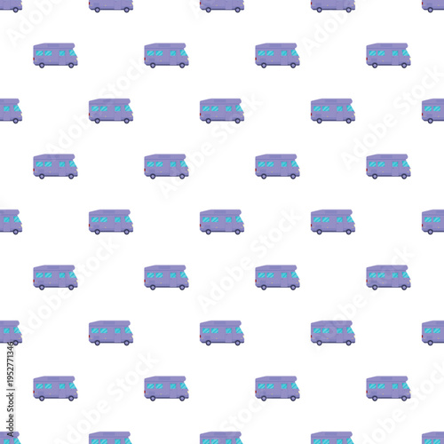 Purple camper vans creating a seamless repeating pattern on a white background