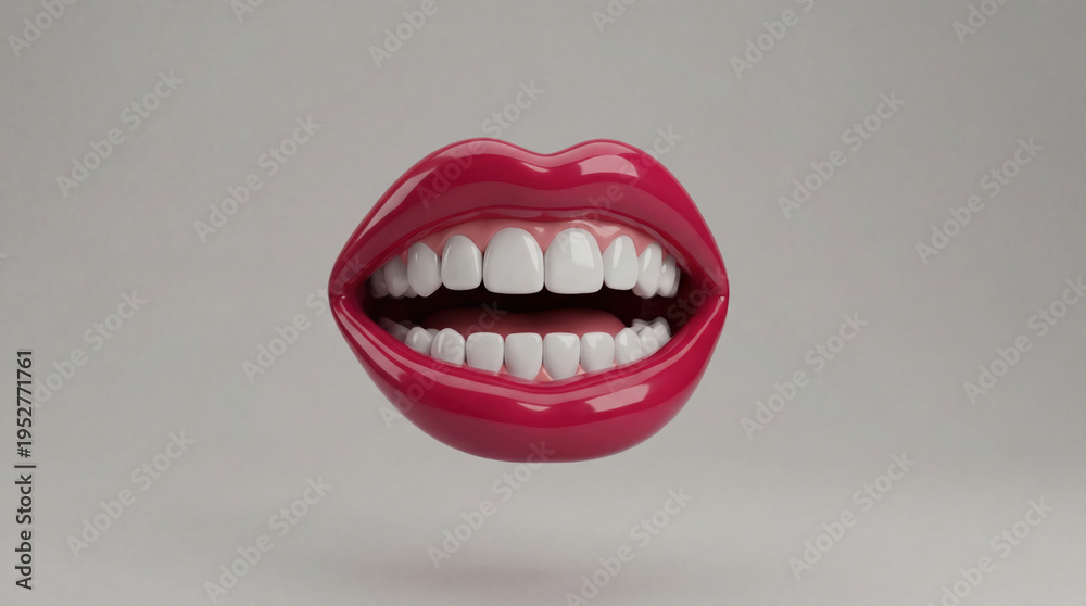 Naklejka premium Floating glossy red lips showing white teeth