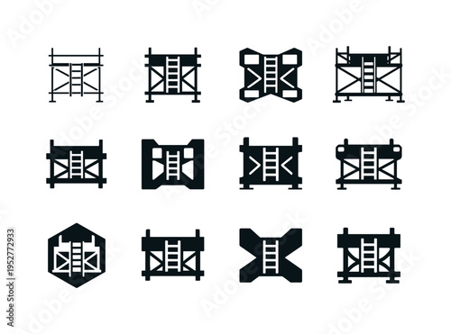 scaffolding. Icon set. Set Logo of scaffolding: ladder platform. harmonious logo variations of the same emblematic concept, each with different artistic