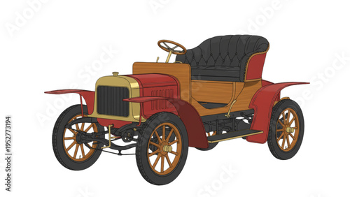 Classic Red Antique Car Illustration Journey Through Early Automotive Engineering Design