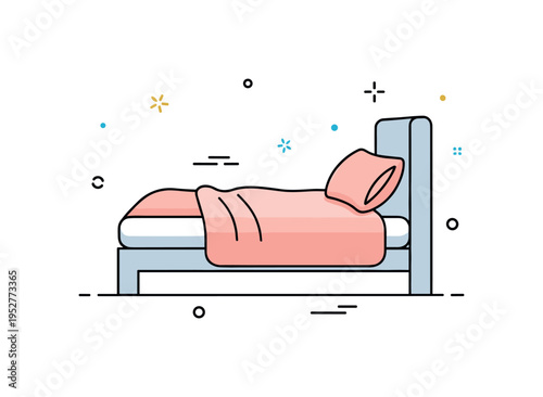 Bed blanket arrangement neatly spread blanket over a simple mattress outline with soft pillow accent, symbolizing home comfort and tidy bedroom