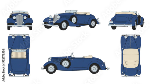 Capturing the classic elegance of a vintage blue convertible vehicle