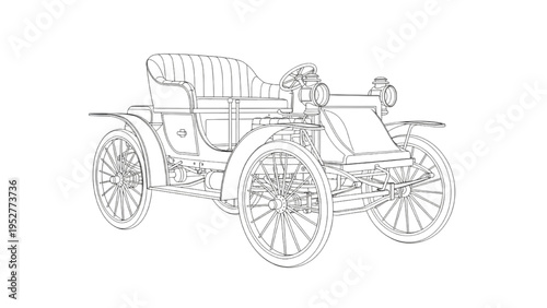 Detailed Line Art Illustration of a Classic Early 20th Century Automobile