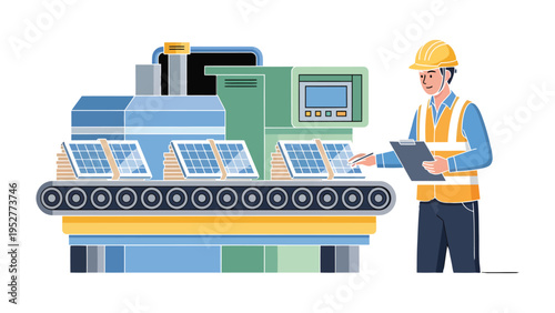 Solar Panel Production Line: An efficient production line streamlines solar panel assembly under careful supervision.