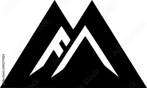 Geometric Mountain Icon: A striking, minimalist icon embodies the strength and majesty of mountains through bold, geometric forms, a symbol of adventure and resilience. 