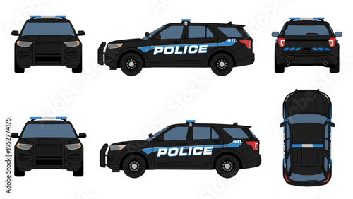 Detailed vector illustration of a patrol car for law enforcement operations