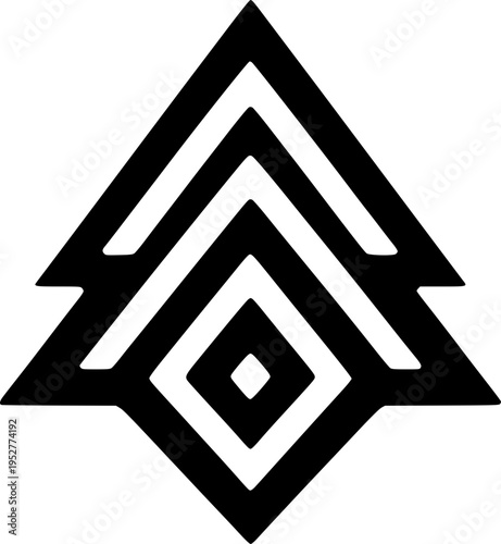 Abstract Geometric Emblem: A bold, symmetrical emblem featuring nested diamond and triangle shapes, conveying a sense of order and modern design. 
