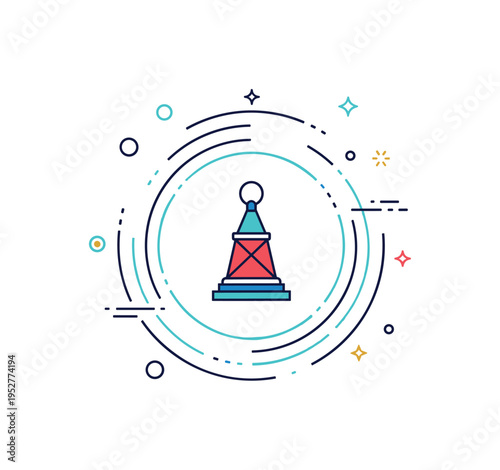 Minimal marine iconography simplified buoy silhouette framed by circular ripple lines forming a clean nautical badge. A modern graphic interpretation of ocean