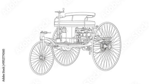 Vintage Three-Wheeled Automobile Illustration Line Art