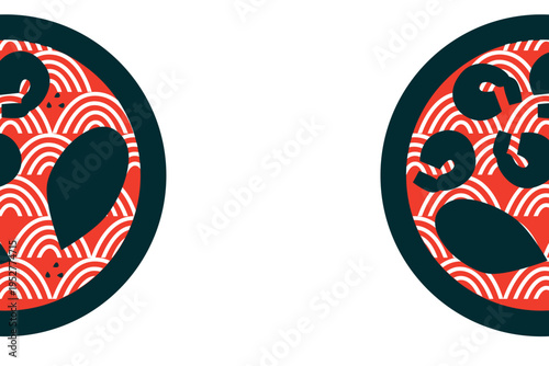 Art & Illustration Asian Cuisine Vector Set: Sushi, Wok Noodles, Street Food Banner Collection for Restaurant Advertising