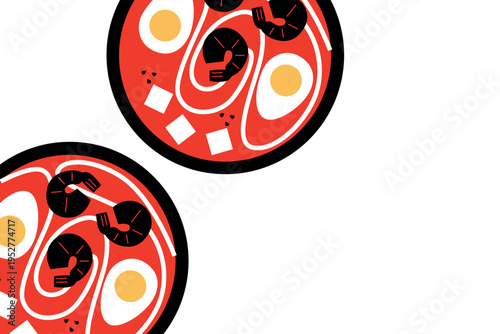 Art & Illustration Asian Cuisine Vector Set: Sushi, Wok Noodles, Street Food Banner Collection for Restaurant Advertising