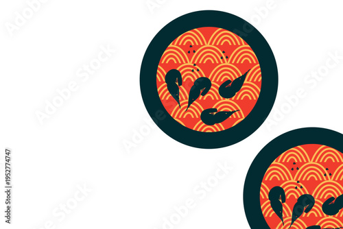 Art & Illustration Asian Cuisine Vector Set: Sushi, Wok Noodles, Street Food Banner Collection for Restaurant Advertising