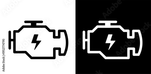 Set of check engine light icons, outline symbol for car problems, warning indicator, graphic resource with transparent background used for alerts.