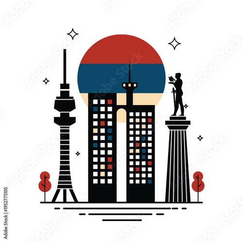 Belgrade Travel Card with Outline Silhouettes