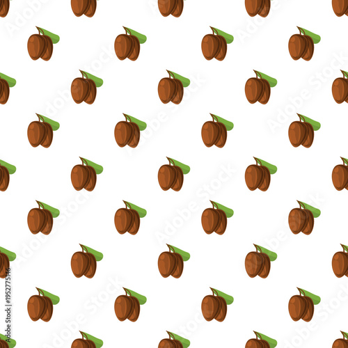 Jojoba fruit seeds with green leaves creating an organic botanical repeat pattern