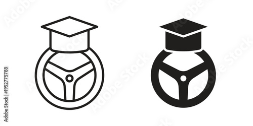 Driving school icon Line Design Vector Illustration. Solid Black icons