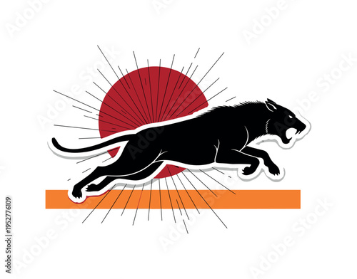 Black and white retro-style window frame with a moon centered outside and its reflection duplicated beneath like layered paper, bold blue geometric arch