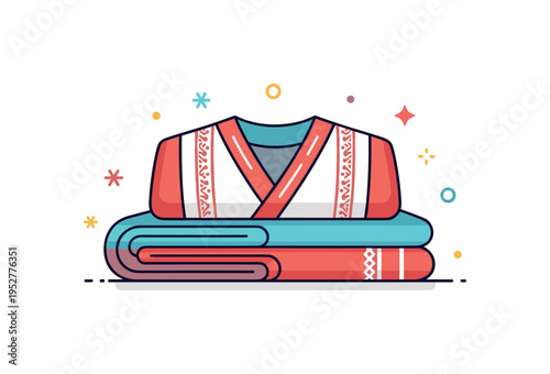 Traditional clothing heritage represented by a neatly folded garment with subtle ornamental patterns, expressing cultural pride and preserved identity. The