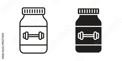 Fitness supplement icon Line Design Vector Illustration. Solid Black icons