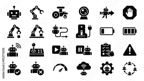 Industrial Automation Icons on White Background