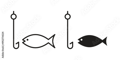 Fishing icon Line Design Vector Illustration. Solid Black icons