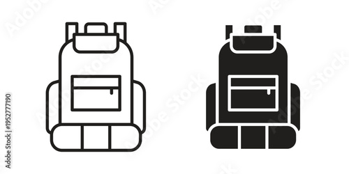 Hiking backpack icon Line Design Vector Illustration. Solid Black icons