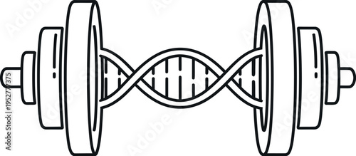 Black and white line art icon creatively illustrating the powerful concept of genetic predisposition for enhanced physical fitness and strength training activities