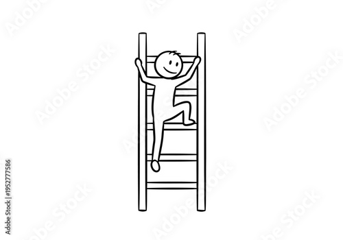 Black and white drawing of a stick figure climbing a vertical ladder