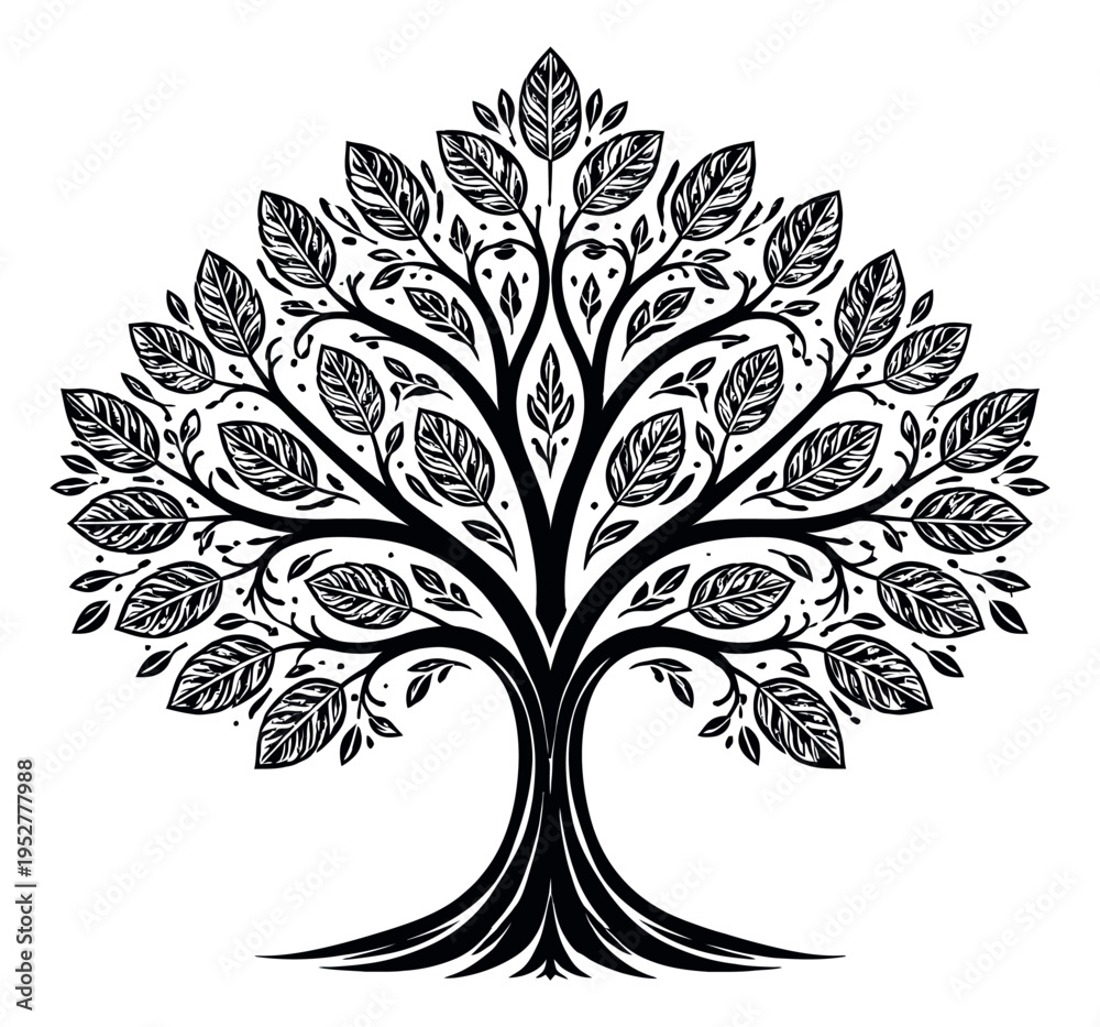 Obraz premium Stylized line art illustration of a tree depicting intricate foliage for decorative designs