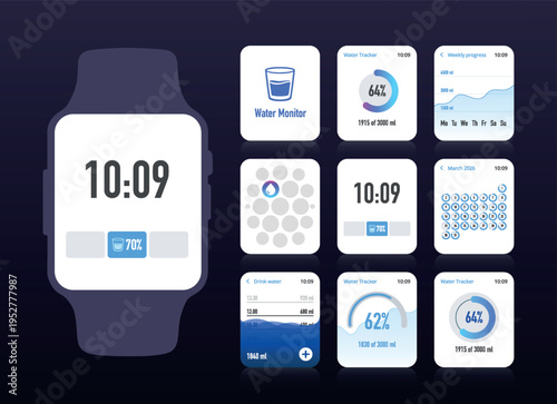 Hydration Statistics Smartwatch Fitness App UI Screens No.40
