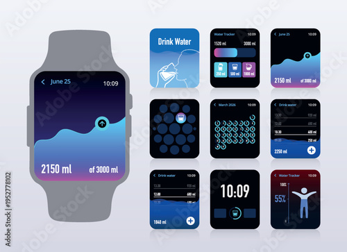 Water Consumption Progress Smartwatch Health App UI No.56