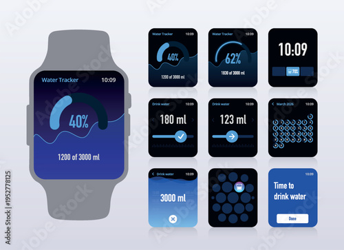 Water Drinking Tracker Smartwatch Health App UI No.62
