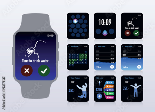 Drink Water Monitoring Smartwatch Fitness App UI No.64